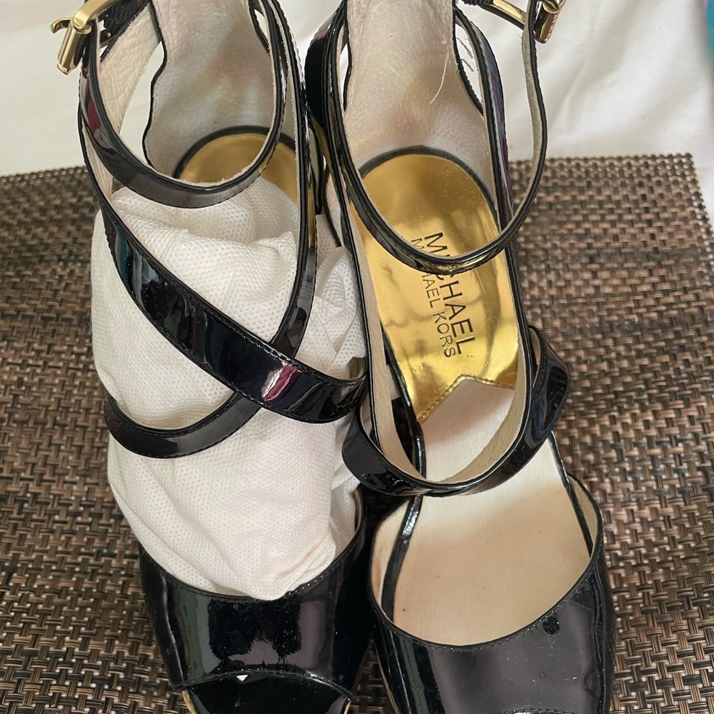 Michael Kors Black Patent Leather Cross-Strap Heels